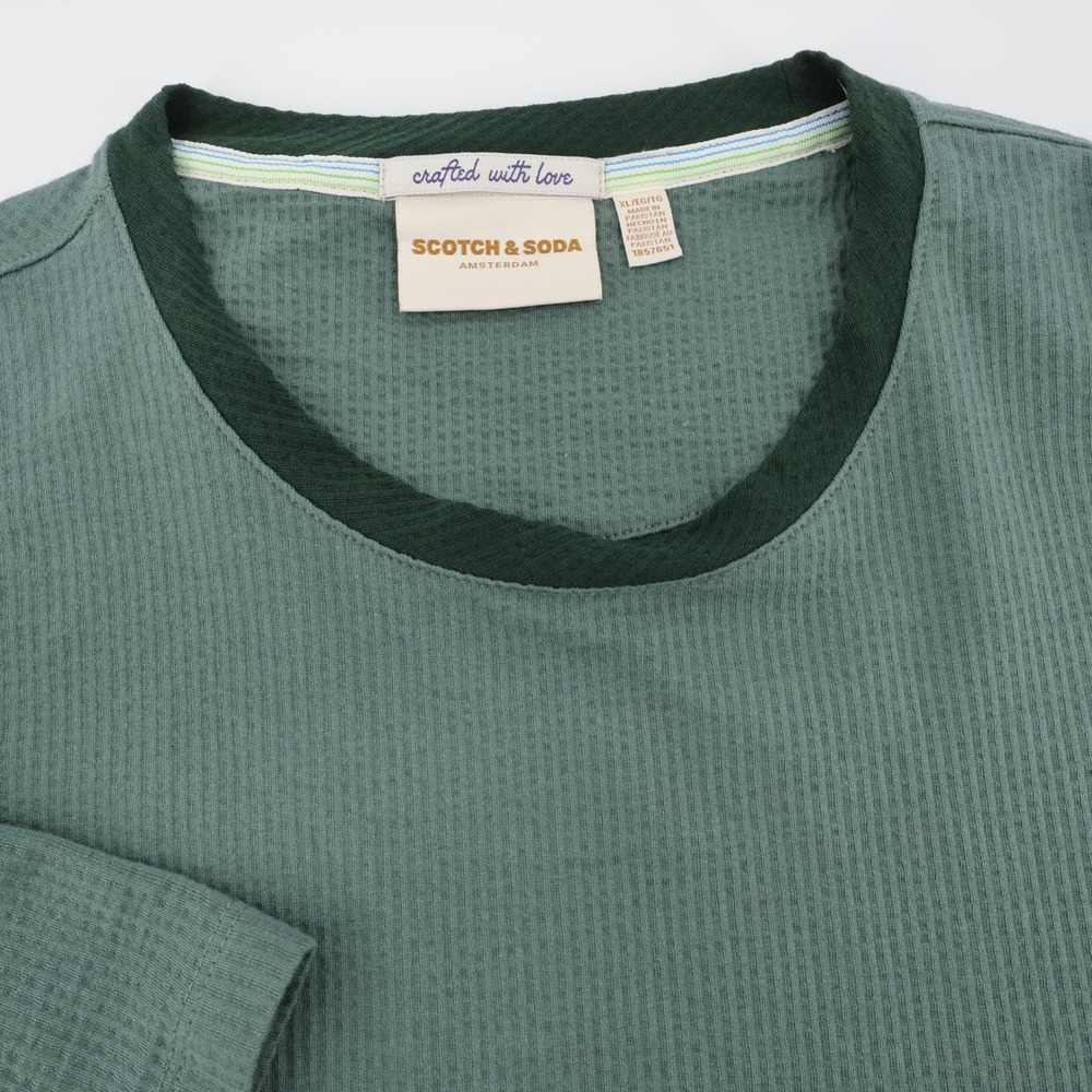 Scotch & Soda Waffle Knit Short Sleeve Crew Neck Shirt Green Mens XL
